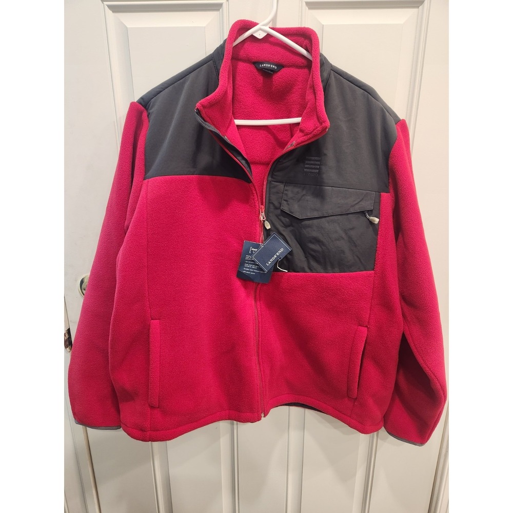 Lands' End Thermacheck Rich Red Full Zip Fleece Jacket 2XL‎ Mens XXL 50 52
